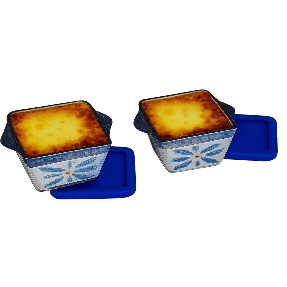 Temp-tations Ramekins Old World Ovenware Bakeware Cookware 10 oz Blue Lids